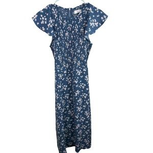 Ali & Jay Dress Womens Small Blue Floral Smocked Flutter Sleeve Cutout Back Midi